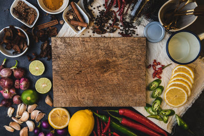 High angle view of fruits on table