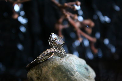 Close-up of engagement stone ring