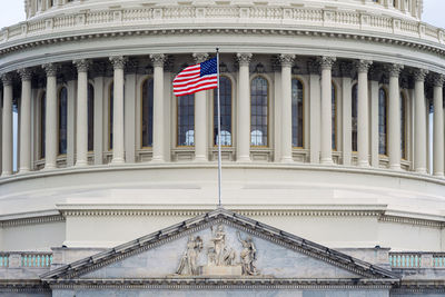 Low angle view of flag on building