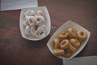 High angle view of cookies in plate on table