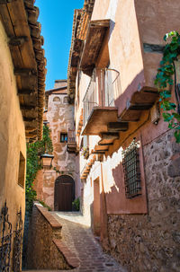 Beautiful narrow and ramp medieval street in the town of albarracin, teruel