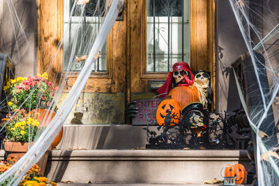 Halloweens on stairs outside house