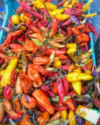 High angle view of vegetables for sale in market