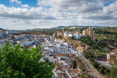 High angle view of townscape against sky