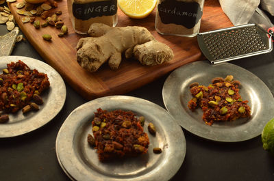 High angle view of food on table