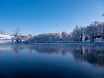 Scenic view of lake against blue sky