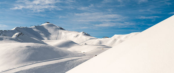 Panoramic view of snowcapped mountain against sky