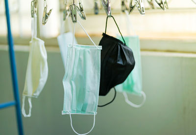 Close-up of clothes drying on clothesline