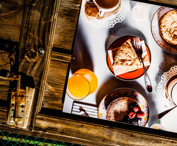 High angle view of food on table