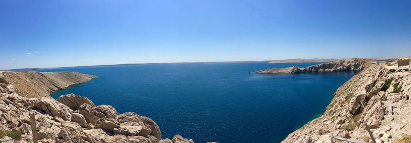 Scenic view of sea against clear blue sky