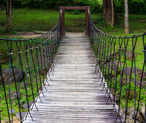 Wooden footbridge on footpath