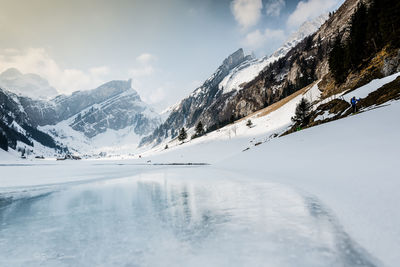 Scenic view of snowcapped mountains against sky