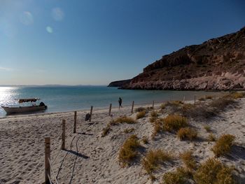 Scenic view of beach against clear sky