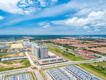 High angle view of cityscape against sky