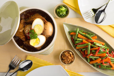 High angle view of food on table