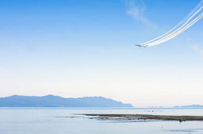 Airshow over sea against sky