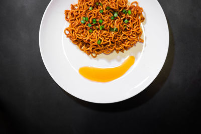 High angle view of food served in plate