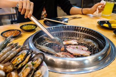 High angle view of food on table in restaurant