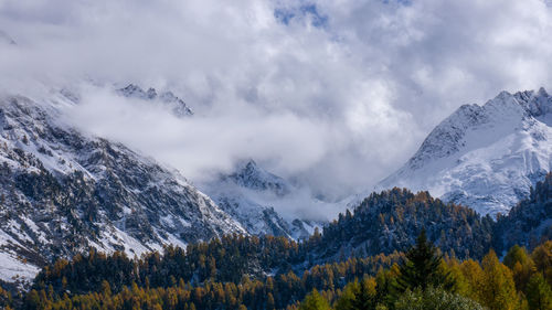 Scenic view of snowcapped mountains against sky