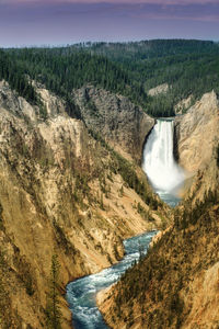 High angle view of waterfall at yellowstone national park