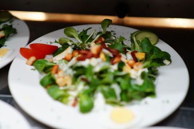 Close-up of salad served in plate