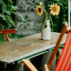 Close-up of flower pot on table