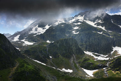 Scenic view of snowcapped mountains against sky