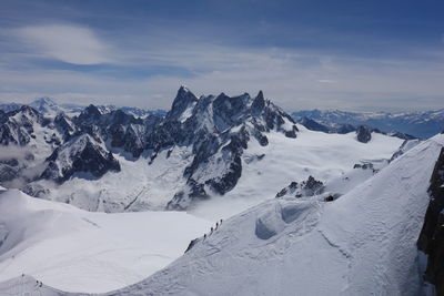 Scenic view of snow covered mountains against sky