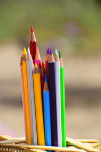 Close-up of colored pencils