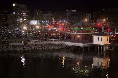 Illuminated buildings at night