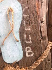 High angle view of text on rock