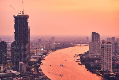 View of city at sunset