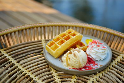 Close-up of dessert in plate on table