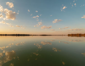 Scenic view of lake against sky during sunset