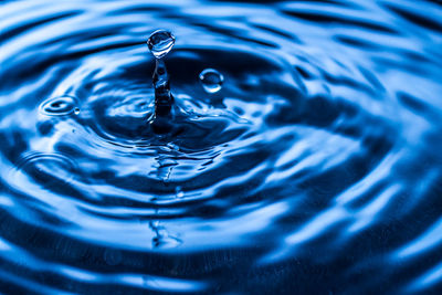 Close-up of drop falling on water