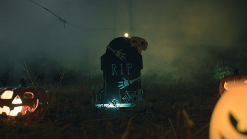 Rear view of man standing by bonfire at night