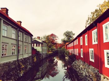 Houses by street and buildings against sky