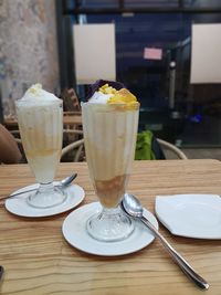 Close-up of ice cream on table