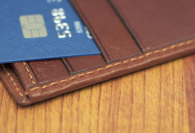 High angle view of open book on table