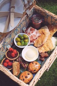 High angle view of breakfast on table