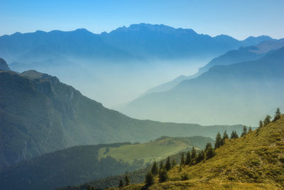 Scenic view of mountains against clear sky