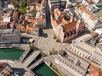 High angle view of buildings in city