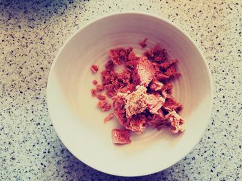 High angle view of breakfast served on table