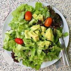 High angle view of fresh salad in bowl