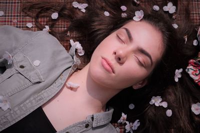 High angle portrait of woman lying down