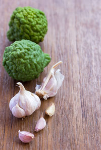 Close-up of garlic on table