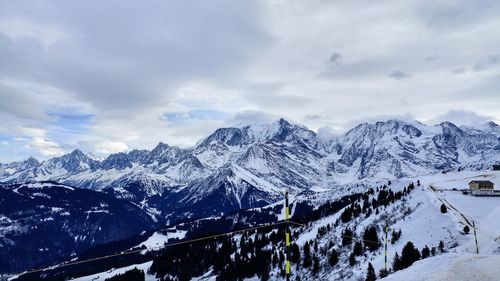 Snowcapped mountains against sky