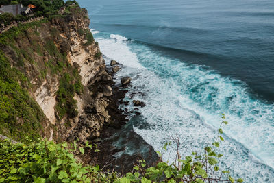 High angle view of rocks on beach