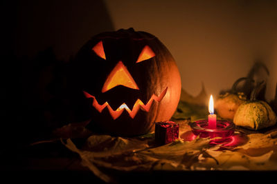 Close-up of illuminated pumpkin