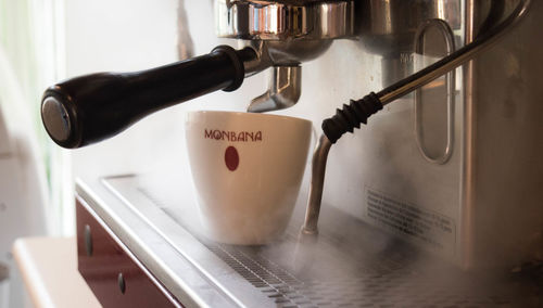 Close-up of coffee served in cafe